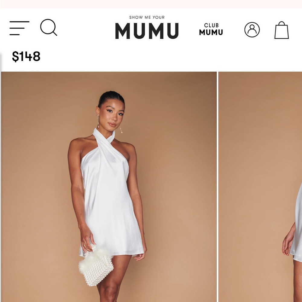 Show Me Your Mumu Jasmine Halter Mini Dress Ivory Luxe Satin L